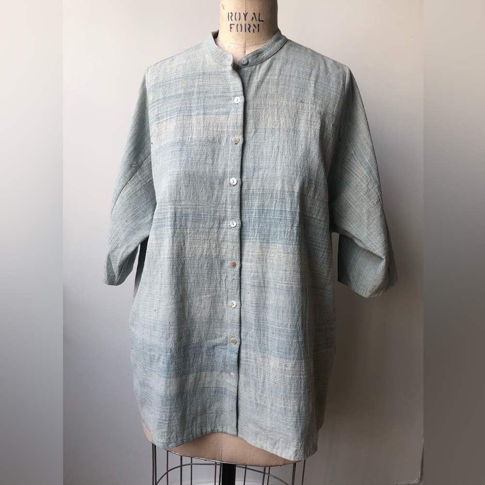 11.11 eleven eleven button up shirt, Hand spun, hand woven, natural indigo dye S